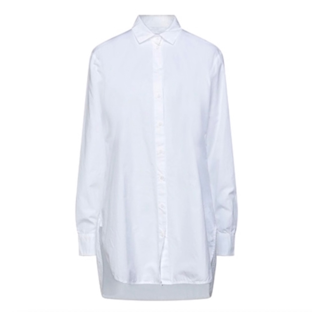 European Culture White Button-Down Longline Shirt